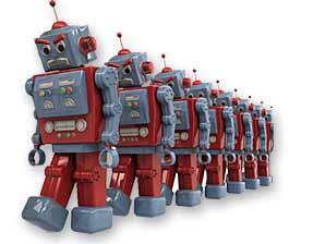 Army of mean robots marching forward